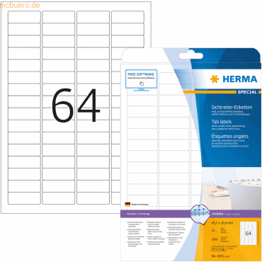 HERMA Sichtreiter-Etiketten weiß ablösbar 45,7x16,9mm Special A4 von Herma