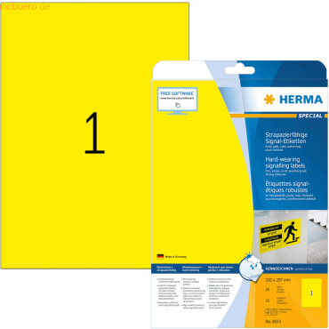 HERMA Signal-Schilder 210x297 mm gelb stark haftend Folie matt wetterf von Herma