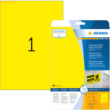 HERMA Signal-Schilder 210x297 mm gelb stark haftend Folie matt wetterf HERMA Signal-Schilder 210x297 mm gelb stark haftend Folie matt wetterf von Herma