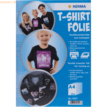 HERMA T-Shirt Folie für dunkle Textilien A4 bedruckbar VE=10 Blatt HERMA T-Shirt Folie für dunkle Textilien A4 bedruckbar VE=10 Blatt von Herma