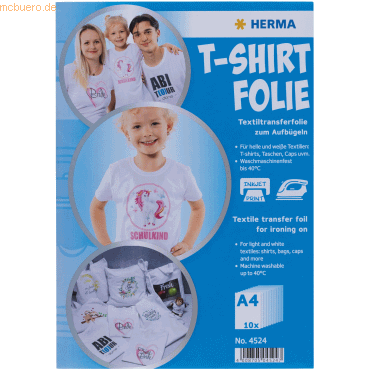 HERMA T-Shirt Folie für helle Textilien A4 bedruckbar VE=10 Blatt von Herma