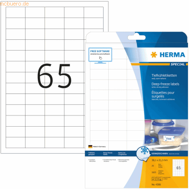 HERMA Tiefkühletiketten weiß 38,1x21,2mm Special A4 VE=1625 Stück HERMA Tiefkühletiketten weiß 38,1x21,2mm Special A4 VE=1625 Stück von Herma