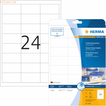 HERMA Tiefkühletiketten weiß 66x33,8mm Special A4 VE=600 Stück HERMA Tiefkühletiketten weiß 66x33,8mm Special A4 VE=600 Stück von Herma