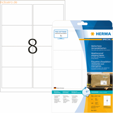 HERMA Versandetiketten wetterfest weiß 99,1x67,7mm Special A4 VE=200 S von Herma