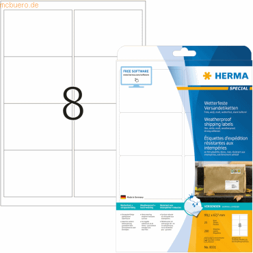 HERMA Versandetiketten wetterfest weiß 99,1x67,7mm Special A4 VE=200 S HERMA Versandetiketten wetterfest weiß 99,1x67,7mm Special A4 VE=200 S von Herma