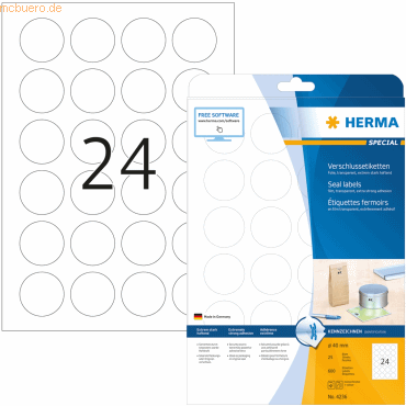 HERMA Verschlussetiketten transparent stark haftend 40mm Special A4 V= von Herma