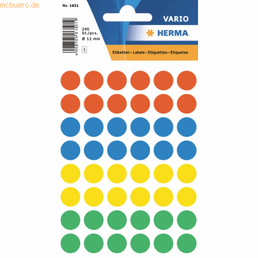 10 x HERMA Vielzweck-Etiketten 12mm farblich sortiert VE=240 Stück 10 x HERMA Vielzweck-Etiketten 12mm farblich sortiert VE=240 Stück von Herma
