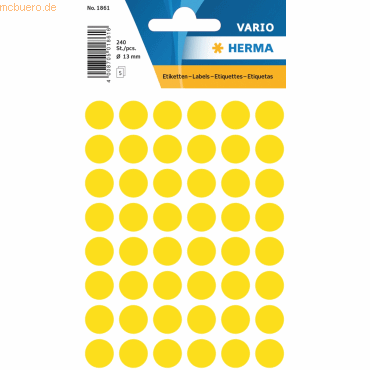 10 x HERMA Vielzweck-Etiketten 13mm gelb VE=240 Stück 10 x HERMA Vielzweck-Etiketten 13mm gelb VE=240 Stück von Herma