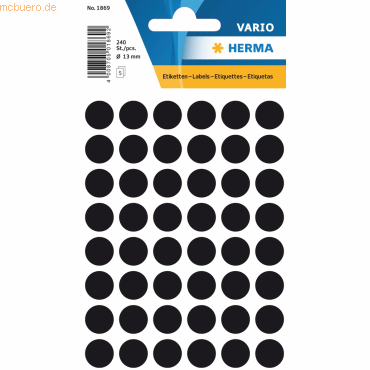 10 x HERMA Vielzweck-Etiketten 13mm schwarz VE=240 Stück von Herma