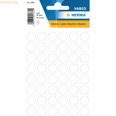 10 x HERMA Vielzweck-Etiketten 13mm weiß VE=240 Stück 10 x HERMA Vielzweck-Etiketten 13mm weiß VE=240 Stück von Herma