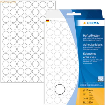 HERMA Vielzweck-Etiketten 13mm weiß VE=2464 Stück von Herma