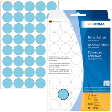 HERMA Vielzweck-Etiketten 19mm blau VE=1280 Stück von Herma