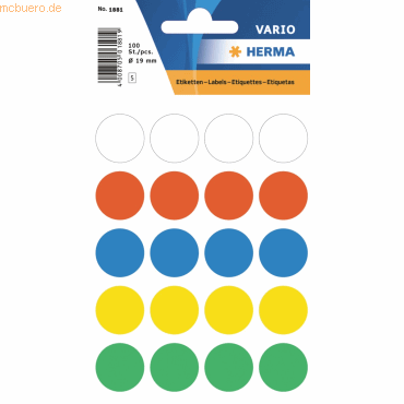 10 x HERMA Vielzweck-Etiketten 19mm farblich sortiert VE=100 Stück 10 x HERMA Vielzweck-Etiketten 19mm farblich sortiert VE=100 Stück von Herma