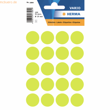 10 x HERMA Vielzweck-Etiketten 19mm leuchtgelb VE=100 Stück 10 x HERMA Vielzweck-Etiketten 19mm leuchtgelb VE=100 Stück von Herma
