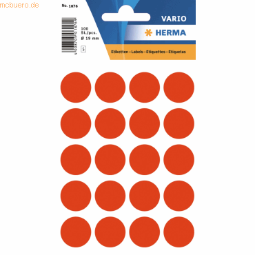 10 x HERMA Vielzweck-Etiketten 19mm leuchtrot VE=100 Stück 10 x HERMA Vielzweck-Etiketten 19mm leuchtrot VE=100 Stück von Herma