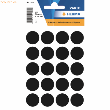 10 x HERMA Vielzweck-Etiketten 19mm schwarz VE=100 Stück 10 x HERMA Vielzweck-Etiketten 19mm schwarz VE=100 Stück von Herma