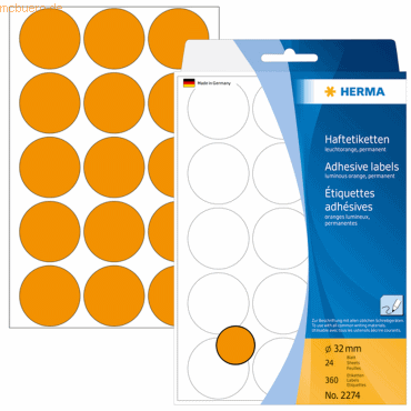 HERMA Vielzweck-Etiketten 32mm leuchtorange VE=360 Stück HERMA Vielzweck-Etiketten 32mm leuchtorange VE=360 Stück von Herma