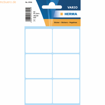 10 x HERMA Vielzweck-Etiketten 36x40mm weiß VE=42 Stück 10 x HERMA Vielzweck-Etiketten 36x40mm weiß VE=42 Stück von Herma