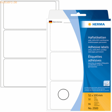 HERMA Vielzweck-Etiketten 52x100mm weiß VE=96 Stück HERMA Vielzweck-Etiketten 52x100mm weiß VE=96 Stück von Herma