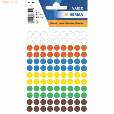 HERMA Vielzweck-Etiketten 8mm farblich sortiert VE=540 Stück von Herma