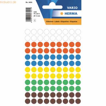 10 x HERMA Vielzweck-Etiketten 8mm farblich sortiert VE=540 Stück von Herma