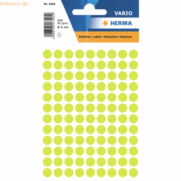 10 x HERMA Vielzweck-Etiketten 8mm leuchtgelb VE=540 Stück 10 x HERMA Vielzweck-Etiketten 8mm leuchtgelb VE=540 Stück von Herma