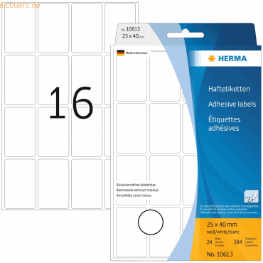 HERMA Vielzwecketikett 25x40mm ablösbar weiß VE=384 Etiketten HERMA Vielzwecketikett 25x40mm ablösbar weiß VE=384 Etiketten von Herma