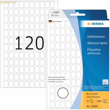 HERMA Vielzwecketikett 8x12mm ablösbar weiß VE=2880 Etiketten HERMA Vielzwecketikett 8x12mm ablösbar weiß VE=2880 Etiketten von Herma