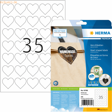 HERMA Vielzwecketiketten Premium A4 Herz 35mm weiß VE=350 Stück HERMA Vielzwecketiketten Premium A4 Herz 35mm weiß VE=350 Stück von Herma