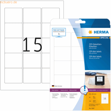 HERMA ZIP-Disk-Etiketten weiß Special A4 VE=375 Stück HERMA ZIP-Disk-Etiketten weiß Special A4 VE=375 Stück von Herma