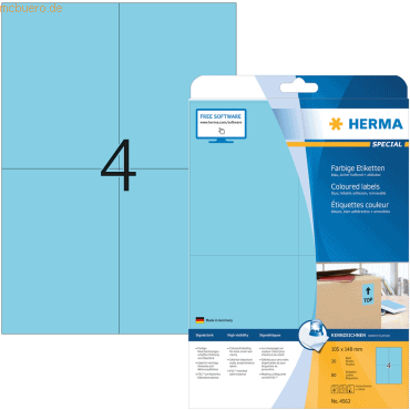 Herma Etiketten 105x148 mm blau ablösbar Papier matt VE= 80 Stück von Herma