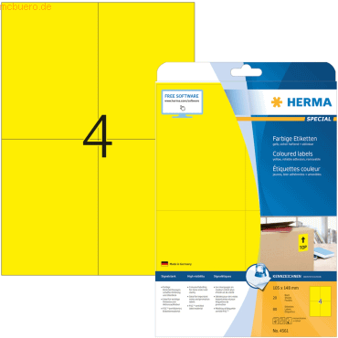 Herma Etiketten 105x148 mm gelb ablösbar Papier matt VE= 80 Stück Herma Etiketten 105x148 mm gelb ablösbar Papier matt VE= 80 Stück von Herma
