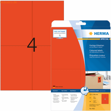 Herma Etiketten 105x148 mm rot ablösbar Papier matt VE= 80 Stück Herma Etiketten 105x148 mm rot ablösbar Papier matt VE= 80 Stück von Herma