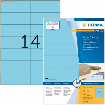 Herma Etiketten 105x42,3 mm blau Papier matt VE= 1400 Stück Herma Etiketten 105x42,3 mm blau Papier matt VE= 1400 Stück von Herma