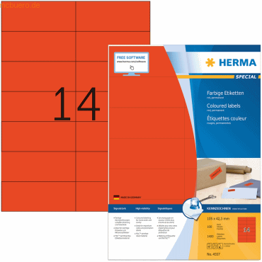 Herma Etiketten 105x42,3 mm rot Papier matt VE= 1400 Stück Herma Etiketten 105x42,3 mm rot Papier matt VE= 1400 Stück von Herma