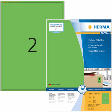 Herma Etiketten 199,6x143,5 mm grün Papier matt VE= 200 Stück Herma Etiketten 199,6x143,5 mm grün Papier matt VE= 200 Stück von Herma