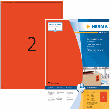 Herma Etiketten 199,6x143,5 mm rot Papier matt VE= 200 Stück von Herma