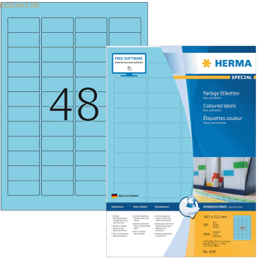 Herma Etiketten 45,7x21,2 mm blau Papier matt VE= 4800 Stück Herma Etiketten 45,7x21,2 mm blau Papier matt VE= 4800 Stück von Herma