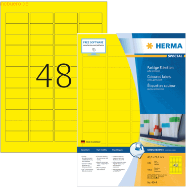 Herma Etiketten 45,7x21,2 mm gelb Papier matt VE= 4800 Stück Herma Etiketten 45,7x21,2 mm gelb Papier matt VE= 4800 Stück von Herma