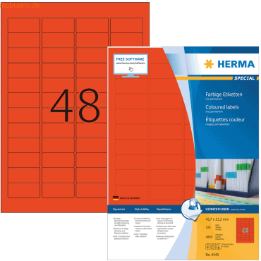 Herma Etiketten 45,7x21,2 mm rot Papier matt VE= 4800 Stück von Herma