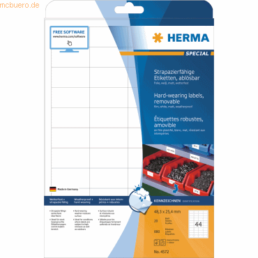 Herma Etiketten 48,3x25,4mm Folie weiß wiederablösbar VE=880 Stück von Herma