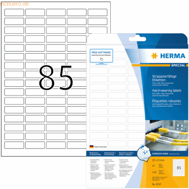 Herma Folien-Etiketten weiß matt 37x13mm A4 stark haftend wetterfest V Herma Folien-Etiketten weiß matt 37x13mm A4 stark haftend wetterfest V von Herma