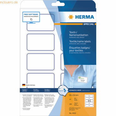 Herma Namens-/Textiletiketten Acetatseide weiß 80x50mm A4 blauer Rand Herma Namens-/Textiletiketten Acetatseide weiß 80x50mm A4 blauer Rand von Herma