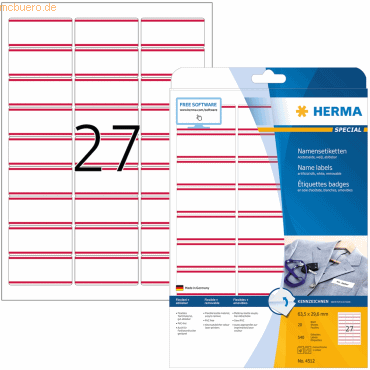 Herma Namensetiketten 63,5x29,6 mm weiß/rote Streifen ablösbar Acetats von Herma