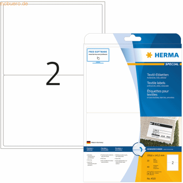 Herma Textiletiketten 199,6x143,5 mm weiß ablösbar Acetatseide VE= 40 Herma Textiletiketten 199,6x143,5 mm weiß ablösbar Acetatseide VE= 40 von Herma