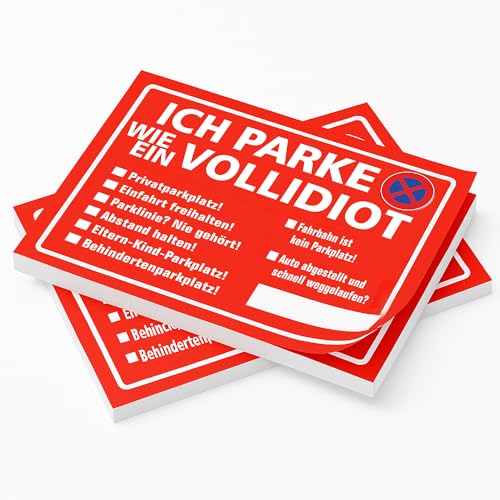 2x Vollidiot Geparkt Notizblock | Fun Set mit 2 Blöcken in Rot für die Windschutzscheibe | Falschparker Strafzettel | 50 Blatt zum Abreisen in DIN A7, mehrere Ankreuzmöglichkeiten (Vollidiot Geparkt) von HermannPartner