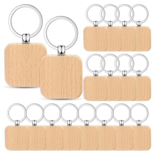 Hermosiey 100 Stück -Schlüsselanhänger-Rohlinge, Schlüsselanhänger, Große, Unvollendete Holzgravur, Schlüsselanhänger-Ring für DIY-Geschenk-Bastelarbeiten (Quadratisch), Einfach zu Verwenden von Hermosiey