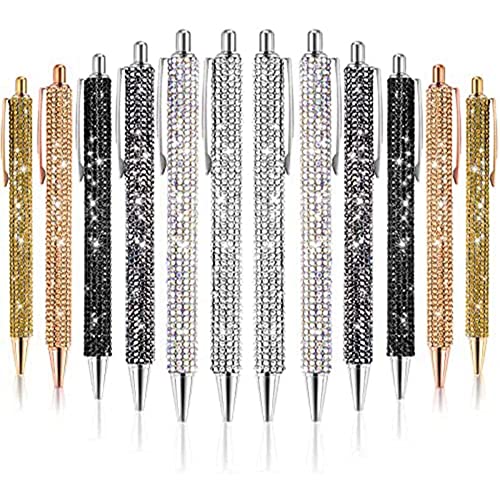 Hermosiey 12 StüCk Bling Pen Bulk Metall Kugelschreiber Diamant Stift Crystal Einziehbare Schwarze Tinte 0,7 Mm Kugelschreiber 6 Farben von Hermosiey