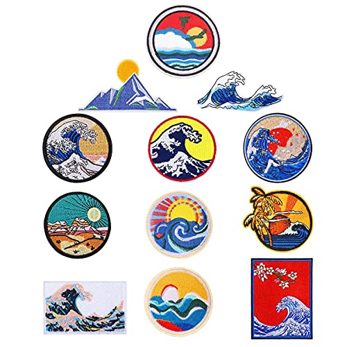 Hermosiey 12Pc Wave Off Patch Gestickte Applikation Abzeichen Aufbügeln Aufnähen Emblem für, Dekoration und DIY Kleidung, Kleid von Hermosiey