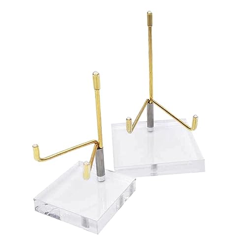 Hermosiey 2 Stück Verstellbare Metallarm-Staffelei mit Transparentem Acrylsockel für Edelsteine, Kristall, Mineralplatten, Einfach zu Verwenden, Gold von Hermosiey